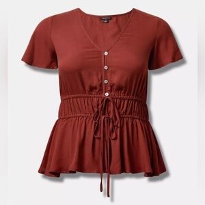 Torrid Cinched Waist Detail Flutter Sleeve Top